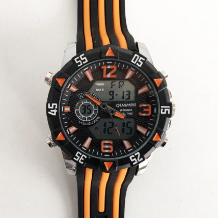 Годинник наручний QUAMER, dual time, ремінець каучук. Колір помаранчевий Годинник наручний QUAMER, dual time, ремінець каучук. Колір помаранчевий