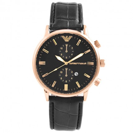 Годинник наручний Emporio Armani Black ремінець чорний (репліка) Годинник наручний Emporio Armani Black ремінець чорний (репліка)