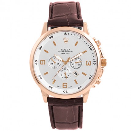 Годинник наручний Rolex White ремінець коричневий Годинник наручний Rolex White ремінець коричневий