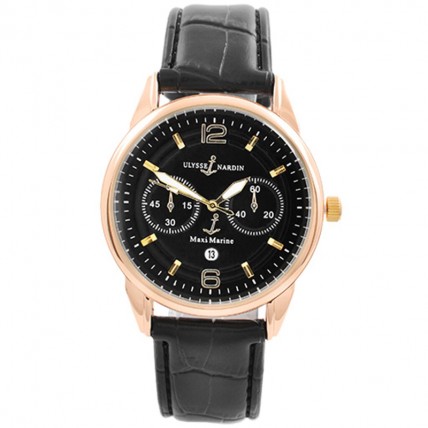 Годинник наручний Ulysse Nardin-Maxi Marine Black ремінець чорний (репліка)