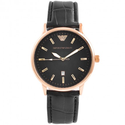 Годинники наручні Emporio Armani Black ремінець чорний (репліка)