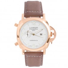 Годинник наручний Panerai White ремінець коричневий (репліка) Годинник наручний Panerai White ремінець коричневий (репліка)