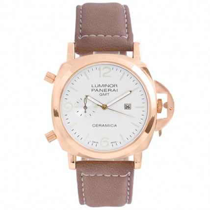 Годинник наручний Panerai White ремінець коричневий (репліка) Годинник наручний Panerai White ремінець коричневий (репліка)