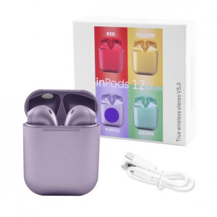 Бездротові навушники блютуз гарнітура inPods 12 simple TWS bluetooth V5.0 сенсорні. Колір фіолетовий Бездротові навушники блютуз гарнітура inPods 12 simple TWS bluetooth V5.0 сенсорні. Колір фіолетовий