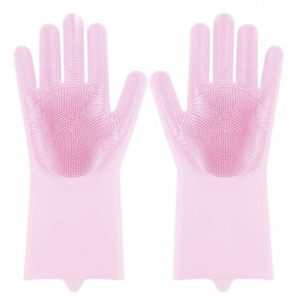 Силіконові рукавички Magic Silicone Gloves Pink для прибирання чистки миття посуду для будинку. Колір рожевий Силіконові рукавички Magic Silicone Gloves Pink для прибирання чистки миття посуду для будинку. Колір рожевий