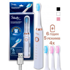 Електрична щітка Shuke SK-601 акумуляторна. Ультразвукова щітка для зубів + 3 насадки. Колір: білий Електрична щітка Shuke SK-601 акумуляторна. Ультразвукова щітка для зубів + 3 насадки. Колір: білий