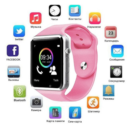 Смарт-годинник Smart Watch A1 розумний електронний зі слотом під sim-карту + карту пам'яті micro-sd. Колір: рожевий Смарт-годинник Smart Watch A1 розумний електронний зі слотом під sim-карту + карту пам'яті micro-sd. Колір: рожевий