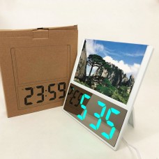 Електронний дротовий настільний цифровий годинник DS-6608 з фоторамкою, зелене підсвічування. Колір: білий Електронний дротовий настільний цифровий годинник DS-6608 з фоторамкою, зелене підсвічування. Колір: білий