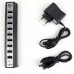 Розгалужувач USB HUB на 10 портів з активною зарядкою 220V. Колір чорний Розгалужувач USB HUB на 10 портів з активною зарядкою 220V. Колір чорний