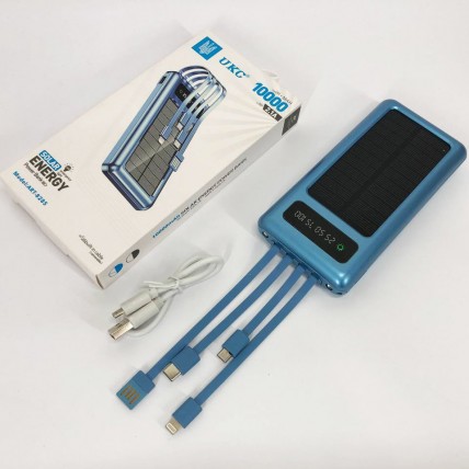 Портативний зарядний пристрій на 10000mAh, Power Bank на сонячній батареї, заряджання. Колір: синій Портативний зарядний пристрій на 10000mAh, Power Bank на сонячній батареї, заряджання. Колір: синій