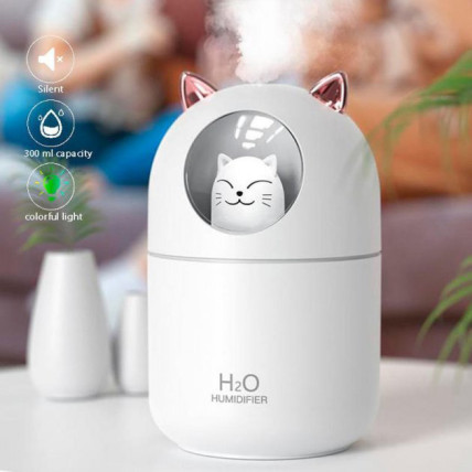 Зволожувач повітря Humidifier H2O Cat USB із котиком на 300мл. Колір: білий Зволожувач повітря Humidifier H2O Cat USB із котиком на 300мл. Колір: білий