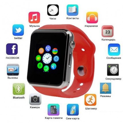 Смарт-годинник Smart Watch A1 розумний електронний зі слотом під sim-карту + карту пам'яті micro-sd. Колір: червоний Смарт-годинник Smart Watch A1 розумний електронний зі слотом під sim-карту + карту пам'яті micro-sd. Колір: червоний