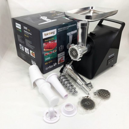 М'ясорубка Rainberg RB-679 3000W із соковижималкою, електром'ясорубка для дому, електром'ясорубка з реверсом М'ясорубка Rainberg RB-679 3000W із соковижималкою, електром'ясорубка для дому, електром'ясорубка з реверсом
