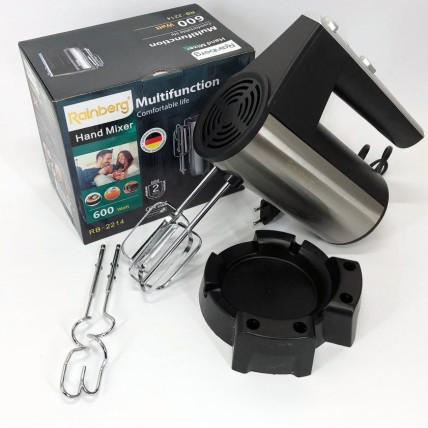 Міксер ручний електричний Rainberg RB-2214 600W 5 швидкостей з підставкою, двовіночковий міксер Міксер ручний електричний Rainberg RB-2214 600W 5 швидкостей з підставкою, двовіночковий міксер