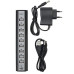 Розгалужувач USB HUB на 10 портів з активною зарядкою 220V. Колір чорний Розгалужувач USB HUB на 10 портів з активною зарядкою 220V. Колір чорний