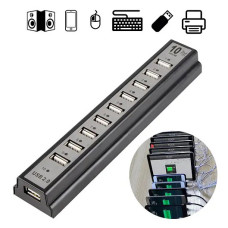 Розгалужувач USB HUB на 10 портів з активною зарядкою 220V. Колір чорний Розгалужувач USB HUB на 10 портів з активною зарядкою 220V. Колір чорний